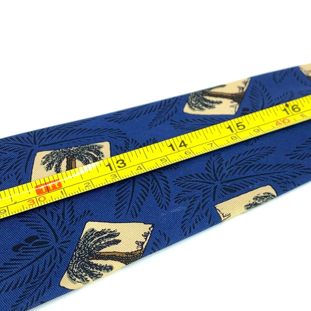 IKE BEHAR New York  Blue Beige Palm Trees Leaves All Silk Mens Necktie 58" - Picture 9 of 12